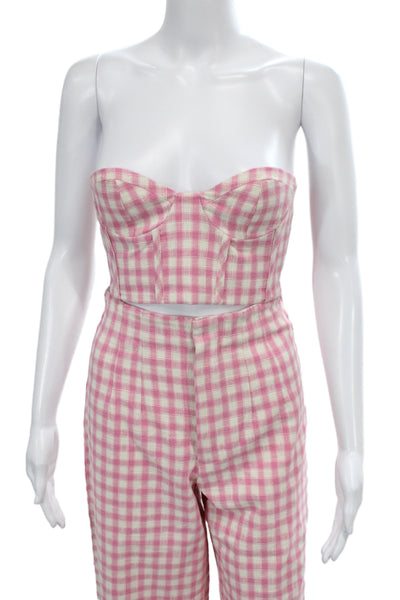 Zara Women Check Sleeveless Sweetheart Cotton Polyester Pants Set Pink Size S