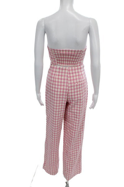 Zara Women Check Sleeveless Sweetheart Cotton Polyester Pants Set Pink Size S