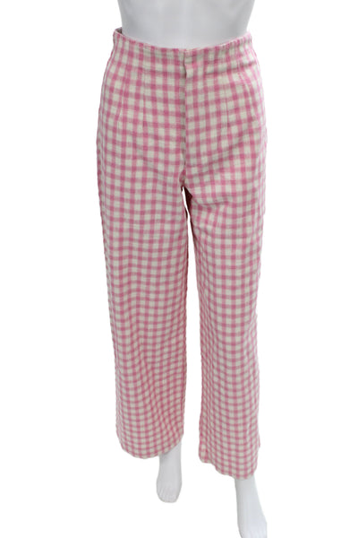 Zara Women Check Sleeveless Sweetheart Cotton Polyester Pants Set Pink Size S