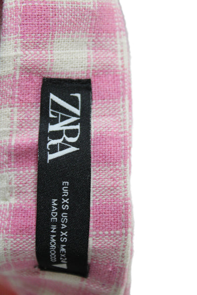 Zara Women Check Sleeveless Sweetheart Cotton Polyester Pants Set Pink Size S