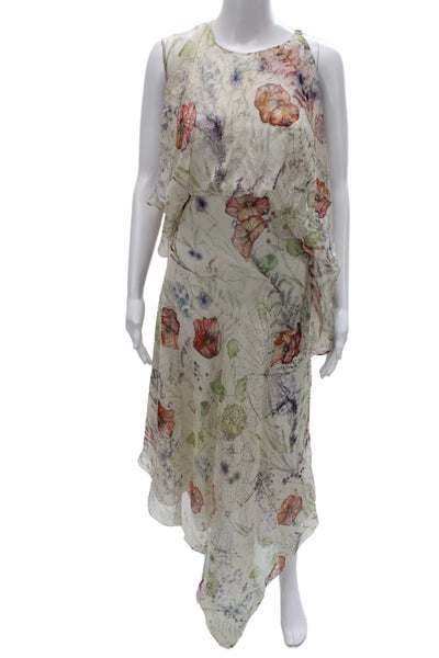 Alexander McQueen Womens Beige Floral Maxi Shift Dress Sleeveless Zip Size M