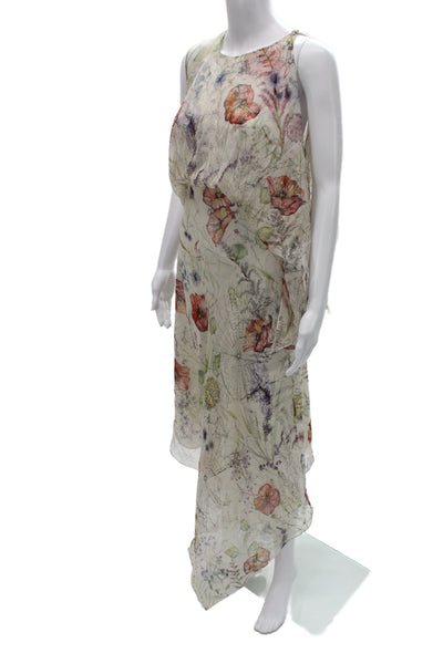 Alexander McQueen Womens Beige Floral Maxi Shift Dress Sleeveless Zip Size M