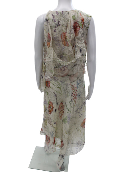 Alexander McQueen Womens Beige Floral Maxi Shift Dress Sleeveless Zip Size M