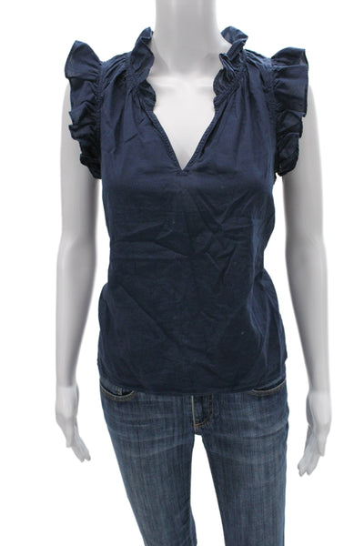 Xirena Womens Dark Blue V-Neck Sleeveless Cotton Bohemian Blouse Size XS