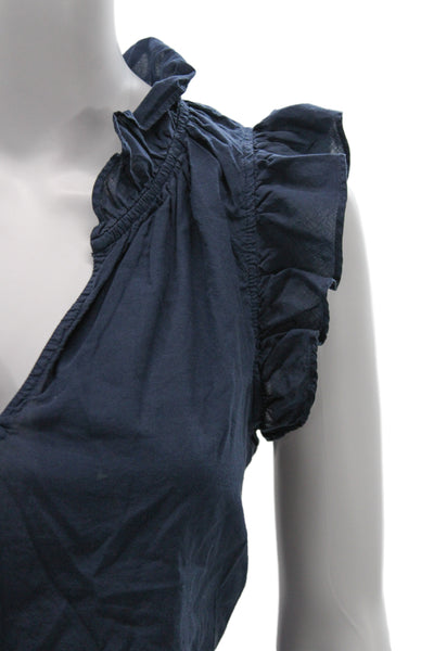 Xirena Womens Dark Blue V-Neck Sleeveless Cotton Bohemian Blouse Size XS