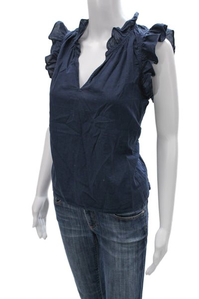 Xirena Womens Dark Blue V-Neck Sleeveless Cotton Bohemian Blouse Size XS