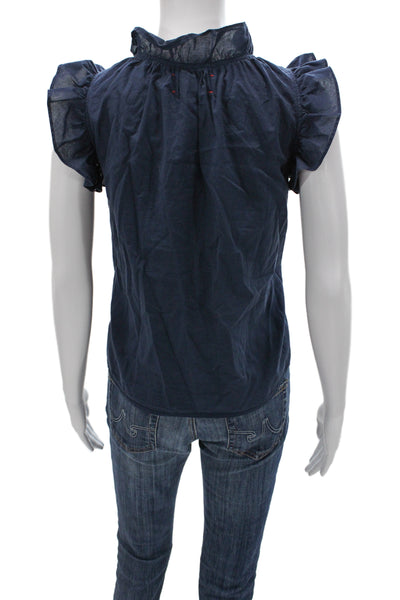 Xirena Womens Dark Blue V-Neck Sleeveless Cotton Bohemian Blouse Size XS