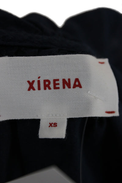 Xirena Womens Dark Blue V-Neck Sleeveless Cotton Bohemian Blouse Size XS