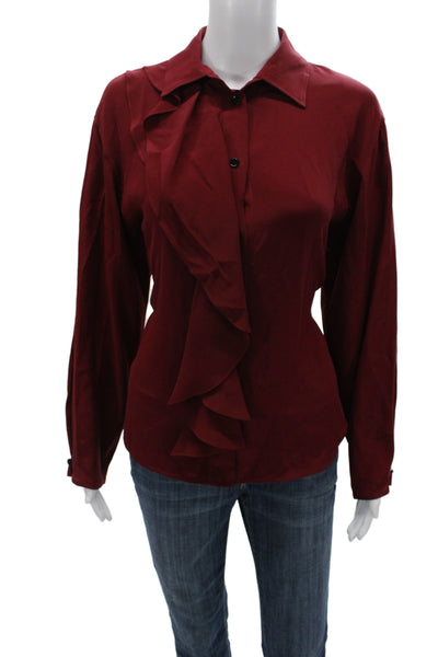 Victoria Beckham Womens Red Silk Collared Button-Up Blouse Long Sleeve Size 2