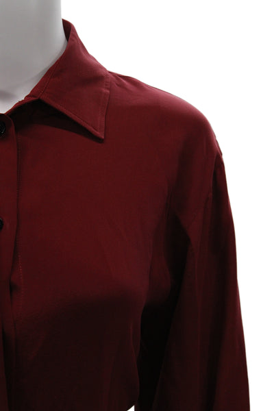 Victoria Beckham Womens Red Silk Collared Button-Up Blouse Long Sleeve Size 2