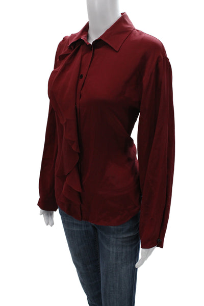 Victoria Beckham Womens Red Silk Collared Button-Up Blouse Long Sleeve Size 2