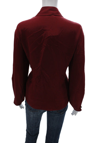 Victoria Beckham Womens Red Silk Collared Button-Up Blouse Long Sleeve Size 2