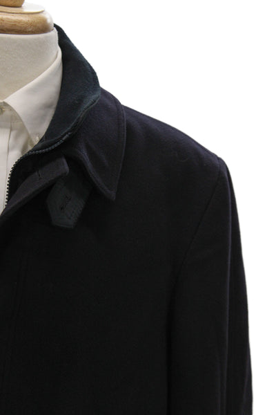 Rothmans Mens Overcoat Dark Blue Collared Long Sleeve Button 75% Wool Size 56