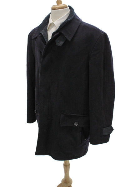 Rothmans Mens Overcoat Dark Blue Collared Long Sleeve Button 75% Wool Size 56