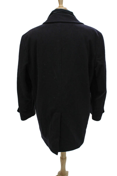 Rothmans Mens Overcoat Dark Blue Collared Long Sleeve Button 75% Wool Size 56