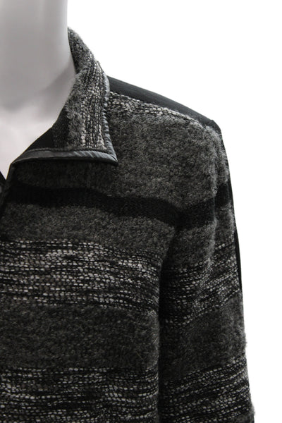 Worth New York Women Black Striped Collared Long Sleeve Coatigan Classic Size M