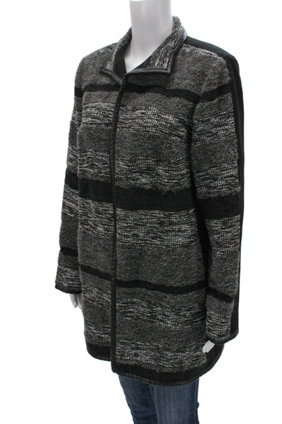 Worth New York Women Black Striped Collared Long Sleeve Coatigan Classic Size M