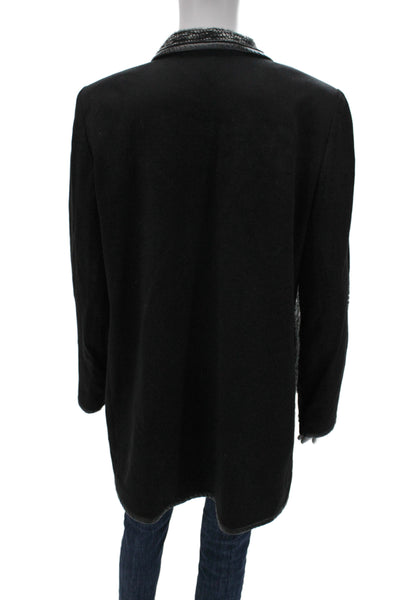 Worth New York Women Black Striped Collared Long Sleeve Coatigan Classic Size M
