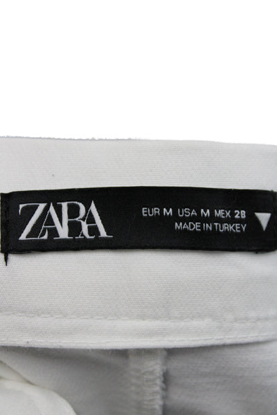 Zara Women Cropped Dress Pants White Polyester Zip Size M