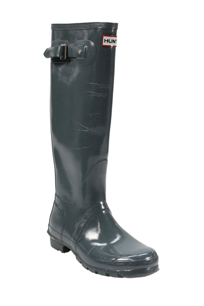 Hunter Womens Knee High Gloss Rain Boots Grey Size 7