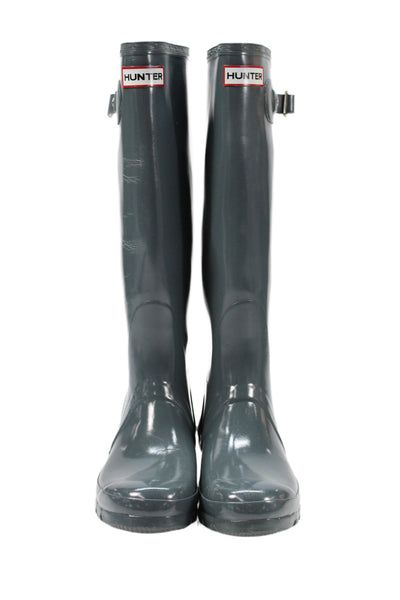 Hunter Womens Knee High Gloss Rain Boots Grey Size 7