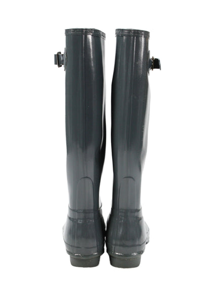 Hunter Womens Knee High Gloss Rain Boots Grey Size 7