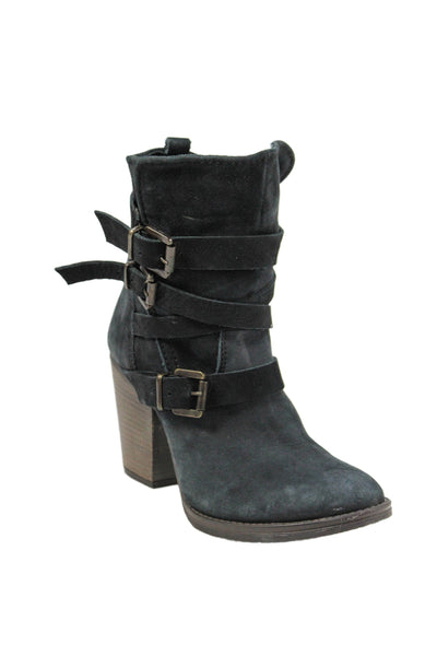 Steve Madden Womens Suede Multi Belted Yale Ankle Boots Black Size 7.5 Medium