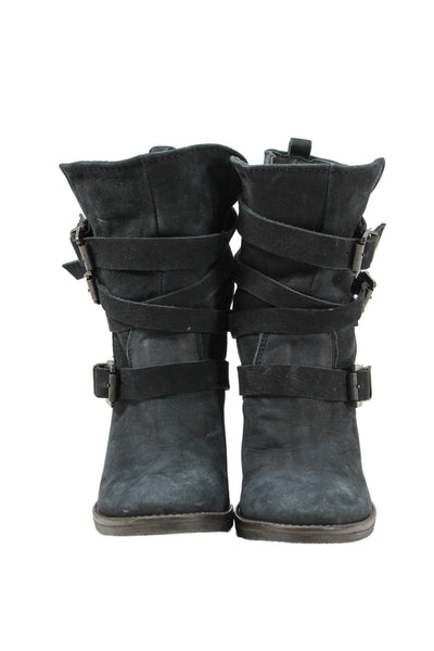 Steve Madden Womens Suede Multi Belted Yale Ankle Boots Black Size 7.5 Medium