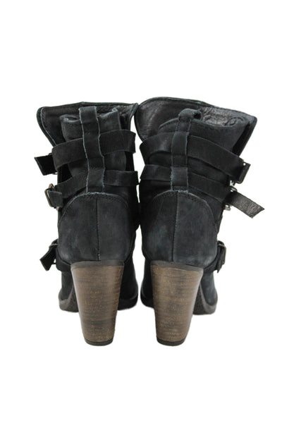 Steve Madden Womens Suede Multi Belted Yale Ankle Boots Black Size 7.5 Medium