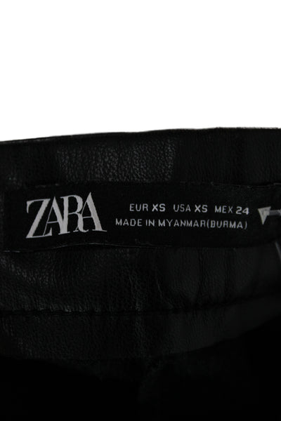 Zara Women Dress Pants Black Biker Zip Polyurethane Inseam 26 Size XS