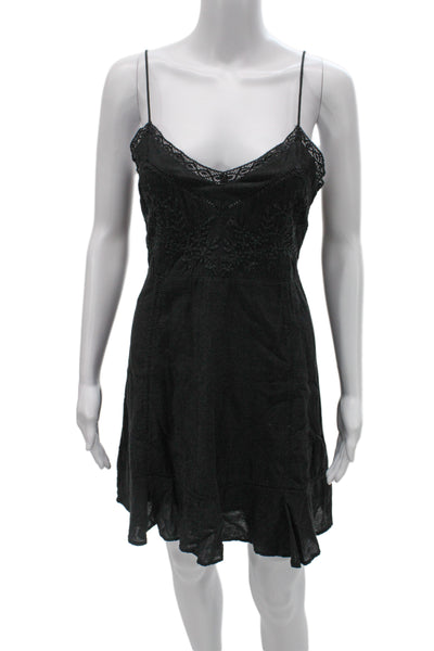 Zara Women Slip Dress Black V-Neck Sleeveless Knee Length Cotton Size L