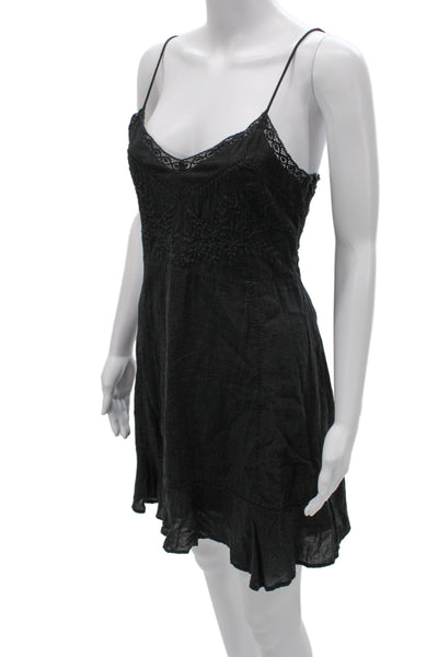Zara Women Slip Dress Black V-Neck Sleeveless Knee Length Cotton Size L