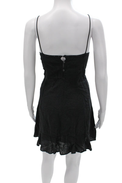 Zara Women Slip Dress Black V-Neck Sleeveless Knee Length Cotton Size L
