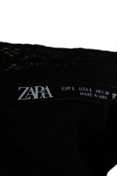 Zara Women Slip Dress Black V-Neck Sleeveless Knee Length Cotton Size L