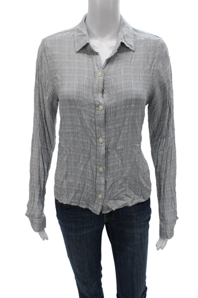 Current/Elliott Womens Collared Striped Rayon Button-Up Long Sleeve Gray Size 2