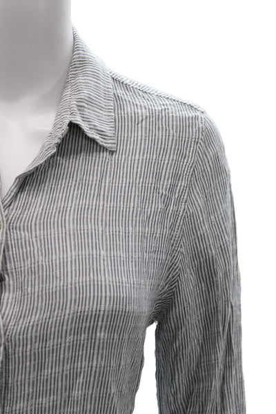 Current/Elliott Womens Collared Striped Rayon Button-Up Long Sleeve Gray Size 2