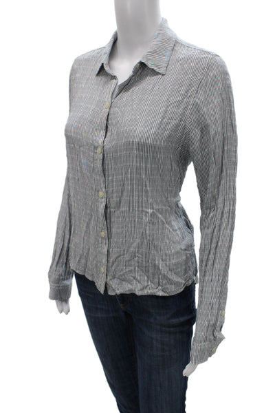 Current/Elliott Womens Collared Striped Rayon Button-Up Long Sleeve Gray Size 2
