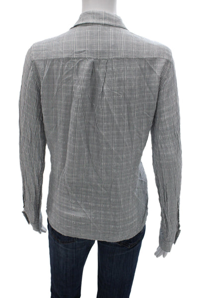 Current/Elliott Womens Collared Striped Rayon Button-Up Long Sleeve Gray Size 2
