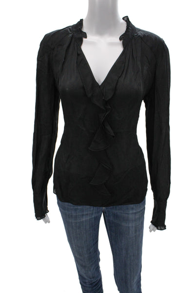 Parker Women Black V-Neck Long Sleeve Silk Blend Blouse Size M