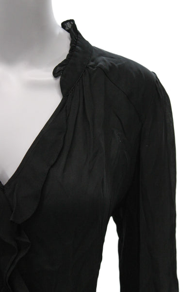 Parker Women Black V-Neck Long Sleeve Silk Blend Blouse Size M