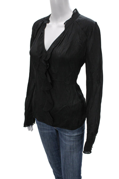 Parker Women Black V-Neck Long Sleeve Silk Blend Blouse Size M