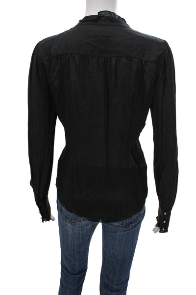 Parker Women Black V-Neck Long Sleeve Silk Blend Blouse Size M