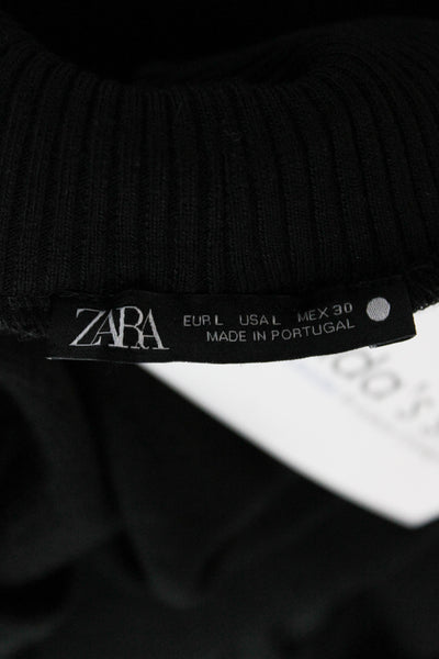 Zara Unisex Pullover Sweater Black Turtleneck Long Sleeve Polyester Size L