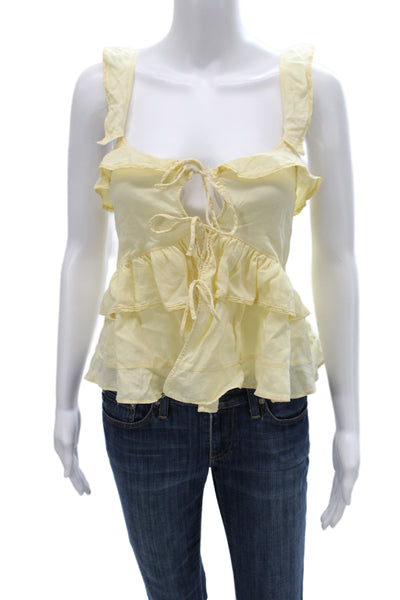 Zara Women Cropped Camisole Yellow Cotton Linen Boho Size S