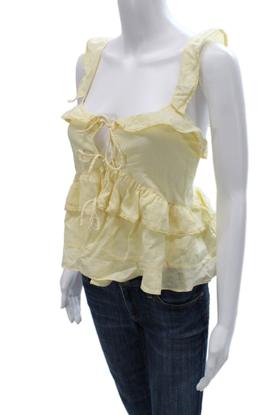 Zara Women Cropped Camisole Yellow Cotton Linen Boho Size S