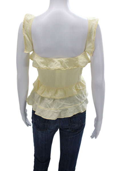 Zara Women Cropped Camisole Yellow Cotton Linen Boho Size S
