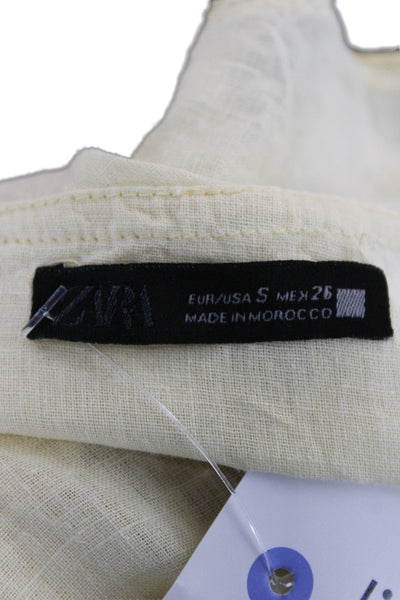 Zara Women Cropped Camisole Yellow Cotton Linen Boho Size S
