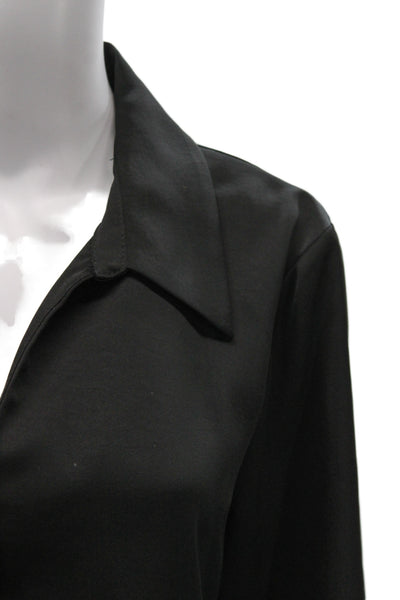 Zara Women Cropped Collared Button Up Blouse Black Polyester Blend 90s Size L
