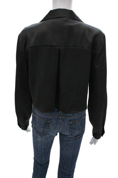 Zara Women Cropped Collared Button Up Blouse Black Polyester Blend 90s Size L