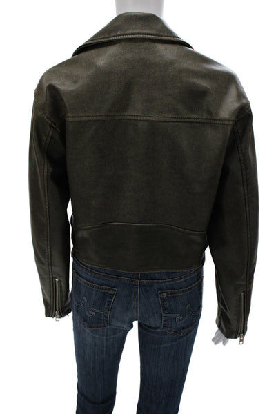 Zara Womens Biker Motorcycle Jacket Green Collared Long Sleeve Size S